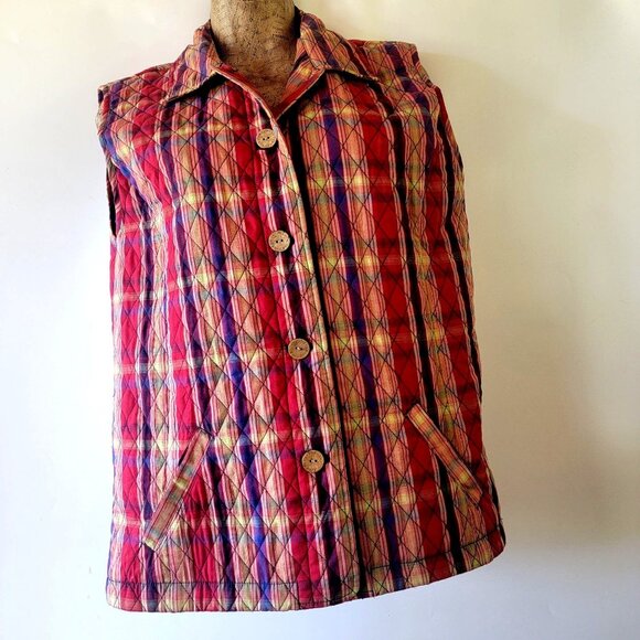 Vintage Womens Quilted Plaid Button-Up Vest  Cottagecore - Picture 3 of 13